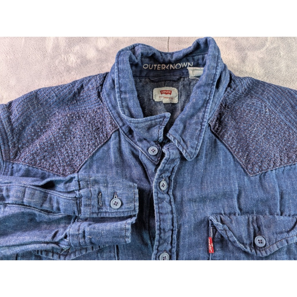 Levis x Outerknown Mens XL Denim Sashiko Western Shirt Indigo Blue 21349-0014 - Picture 2 of 9